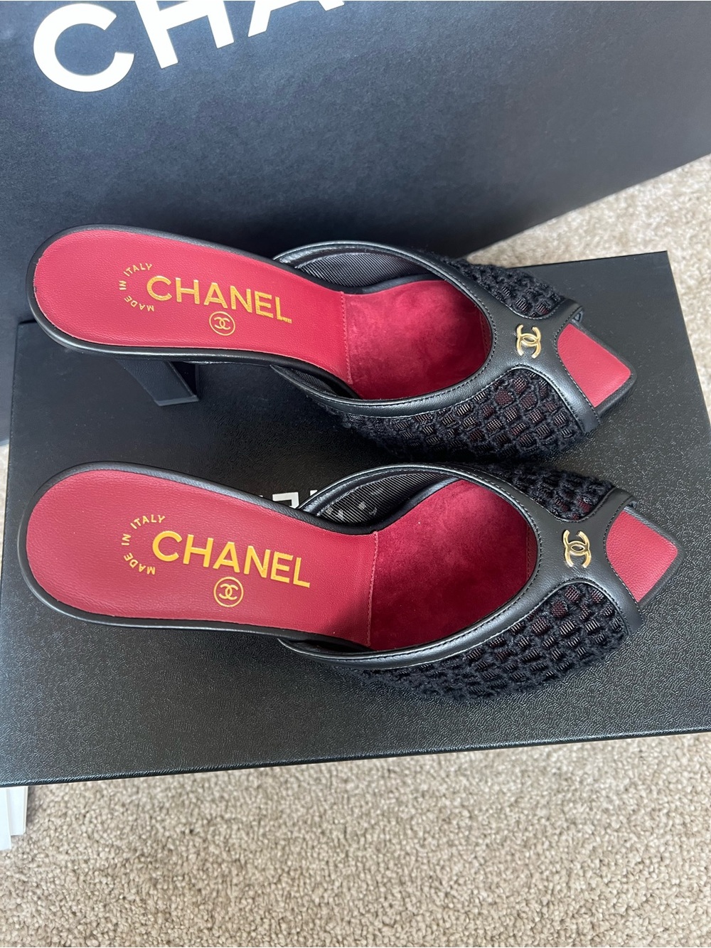 Chanel 26M coco beach black mesh heels size 37 - Picture 6 of 6